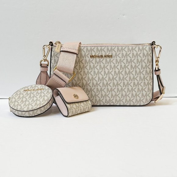 Michael Kors Jet Set Travel Small Crossbody Bag Tech Attached MK Vanilla Pink - Picture 2 of 13